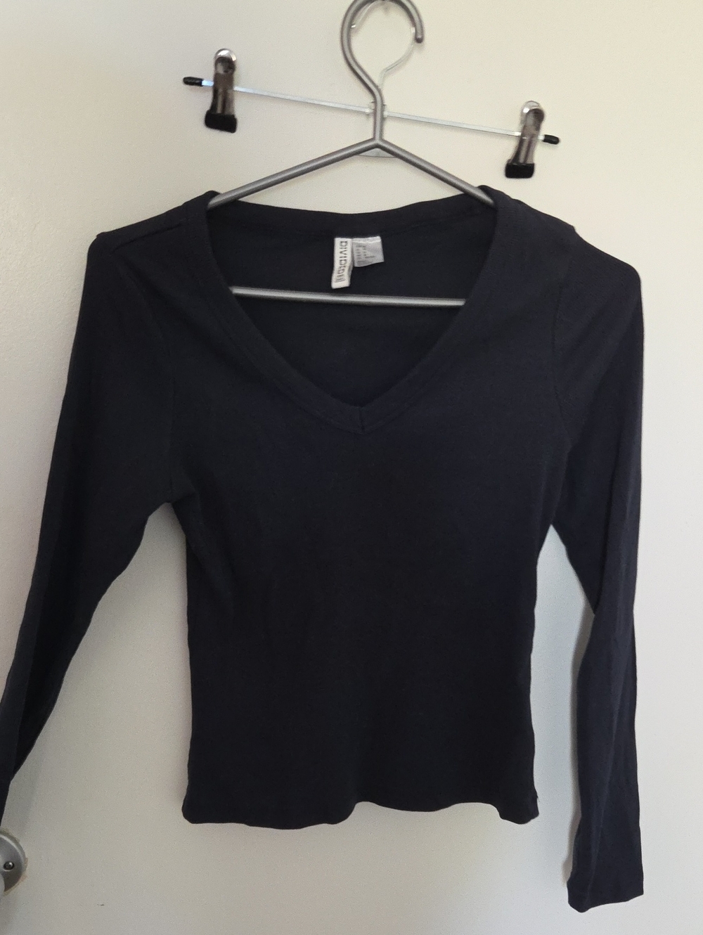 Classic V-Neck Long Sleeve Top - Marine - H&M